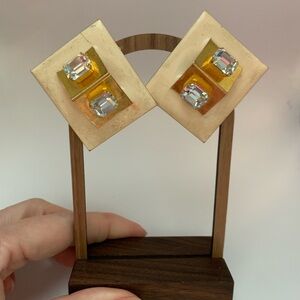 Vintage Bold Geometric Earrings with Crystal Accents